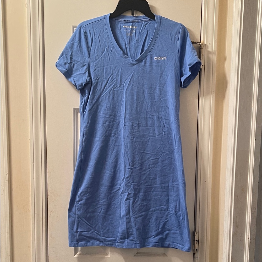 DKNY Light Blue Casual V-Neck Dress